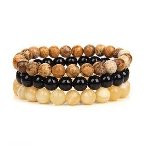 Black Topaz Marbled Beaded Stretch Set Of 3 Bracelets